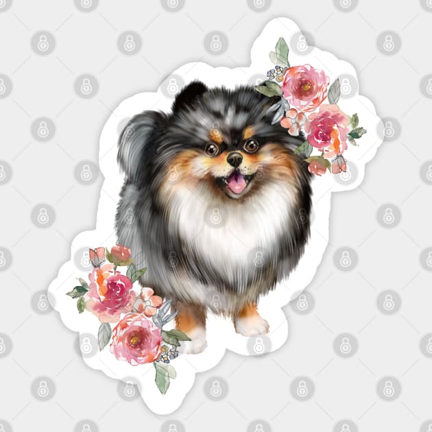 Blue Pomeranian Puppy Dog Watercolor Art Sticker by AdrianaHolmesArt